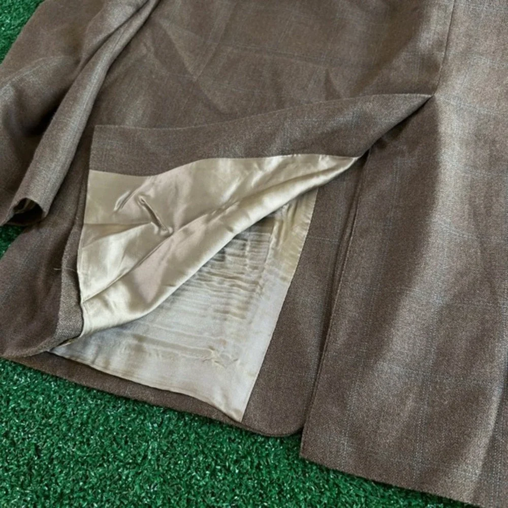 Lauren Ralph Lauren Blazer Sport Coat Jacket Suit Silk Wool Brown Plaid Mens 46L
